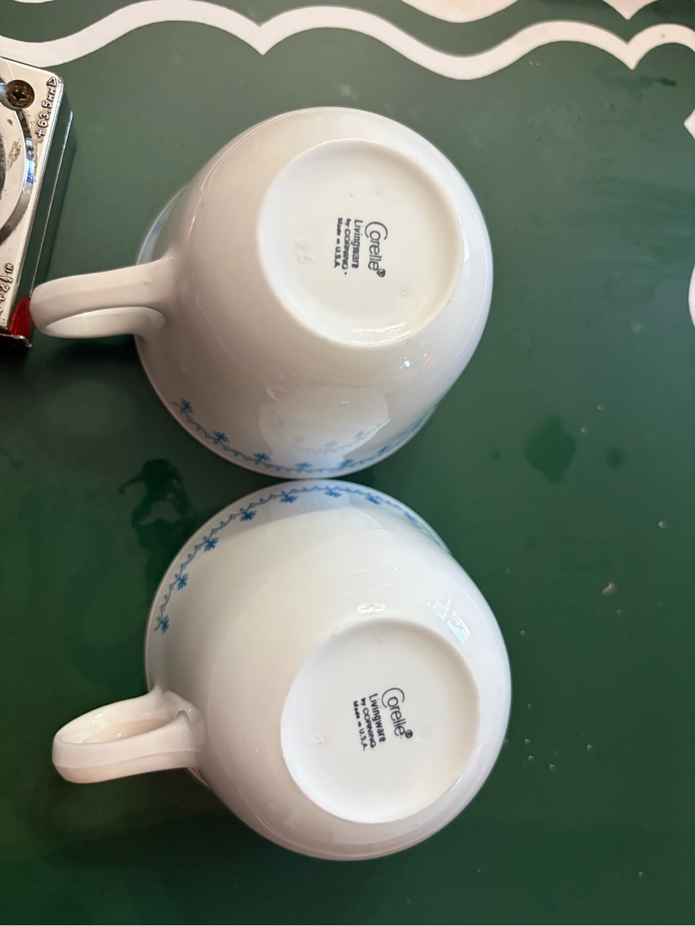Corelle White Mugs with Blue Floral Band set of 2
